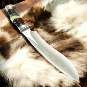 17" Handgefertigtes D2 Stahl Jagd Bowie Messer mit Bullenhorn Griff & Lederscheide - Bild 1 von 12