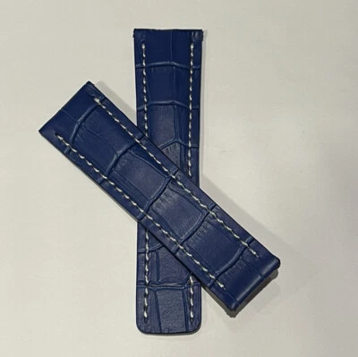 Generic 24mm Blue Alligator Look White  Stitch Leather Band Strap for Breitling - Image 1 of 4