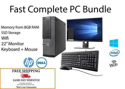 Clean PC Computer Bundle with Monitor -lot-i3 i5 i7 CPU + SSD & Windows 11 Wifi - Image 1 of 4
