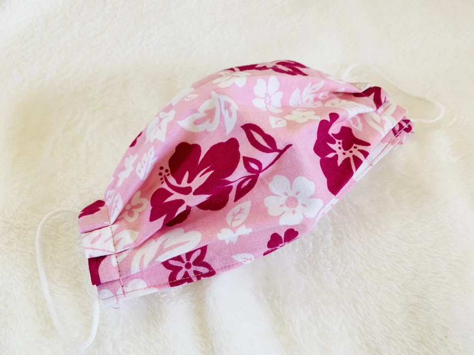 Pink Hawaiian Face Mask Washable Cotton Fabric Double Layer Filter W/Nose Wire - Image 1 of 2