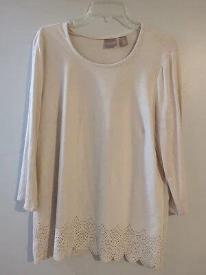 Blusa festoneada beige gamuza sintética talla 2 Chicos para mujer talla grande [KL7] Foto 1 de 4
