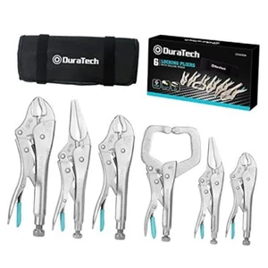 6-Piece CR-V Locking Pliers Set, 6-1/2”, 9-1/2” Long Nose Locking Pliers, 5”, - Picture 1 of 8