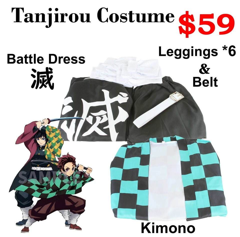 Para hombres Niñas Cosplay Cazador de Demonios Disfraz Kamado Tanjirou Capa Halloween  Foto 1 de 4