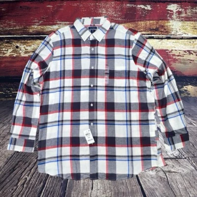Camisa masculina flanela Club Room 2XL XXL xadrez botão para baixo marfim, azul marinho, vermelha nova com etiquetas - Imagem 1 de 4