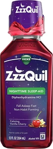 Vicks ZzzQuil Nighttime Sleep Aid Liquid 50mg Diphenhydramine Hcl Vanilla Cherry - Picture 1 of 8