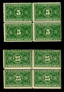 US #JQ1 & JQ5 5c/25c 1913 Parcel Post Postage Due, Block of 4 Fine MNH  - Picture 1 of 2