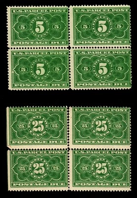 US #JQ1 & JQ5 5c/25c 1913 Parcel Post Postage Due, Block of 4 Fine MNH  - Image 1 of 2
