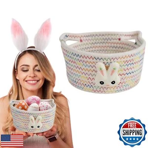1 Pcs Easter Bunny Eggs Storage Basket Rabbit Candy Woven Holder Basket Cooki - Picture 1 of 5