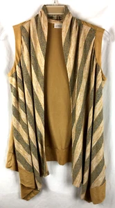 LOGO by Lori Goldstein Space Dyed Striped Vest Faux Suede Back Sz L Gold B18*B - Picture 1 of 5