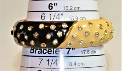 Stempel Disco Daniel Sswarovski Schwarz Beige Emaille Klarer Kristall Armband - Bild 1 von 3