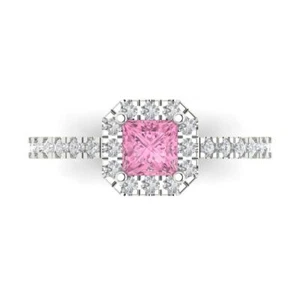 14K White Gold Halo Engagement Ring for Women, 0.89 ctw Simulated Pink Diamond - Picture 1 of 11