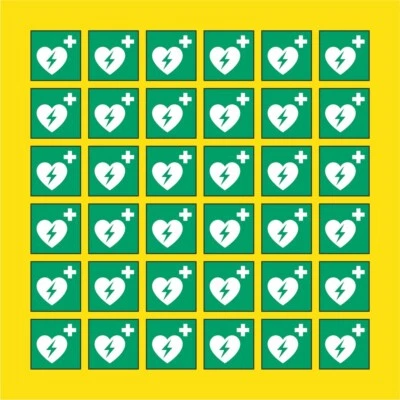 PACCO DA 6 KIT DA 6 ADESIVI QUADRATI - Defibrillatore automatico - pittogramma - Immagine 1 di 3