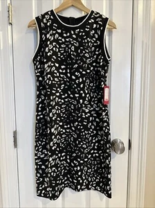 Vince Camuto Black White Leopard Print Sheath Dress Sz 2 NEW - Picture 1 of 10