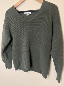 Tommy Bahama Sweater Women’s Medium Ribbed Green With Sparkle V-Neck