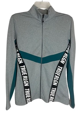True Religion 轨道夹克尺寸 M L Heather Green Teal 全拉链正面 — 第 1/4 张图片