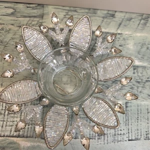 modern Expressions Tealight Candle Holder Silver Flower Snowflake Wire Decor - Picture 1 of 7