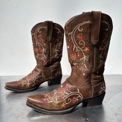 Mujer Stetson Floral Bordado Western Vaquera Bota Vaquera Talla 10 Cuero Marrón Foto 1 de 4