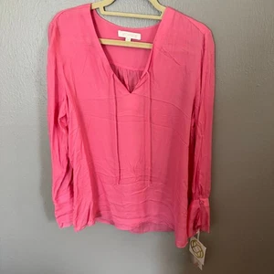 Blusa ETCETERA Romántica Rosa Caliente 100% Seda Talla 10 Informal Cómoda Cuello en V - Imagen 1 de 6