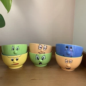 Juego de 6 cuencos cara divertidos vintage Trade Winds cereal desierto verde amarillo azul - Imagen 1 de 19