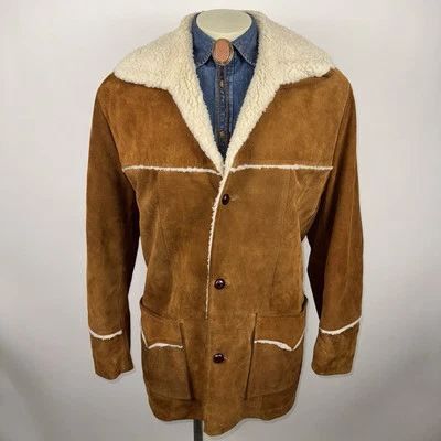 Vintage Pioneer Wear Coat Mens Suede Leather Jacket 70s Marlboro Man Rancher 46 - Image 1 of 4