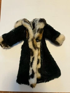 Barbie doll Faux Fur coat black and animal print Leopard Vintage - Picture 1 of 4
