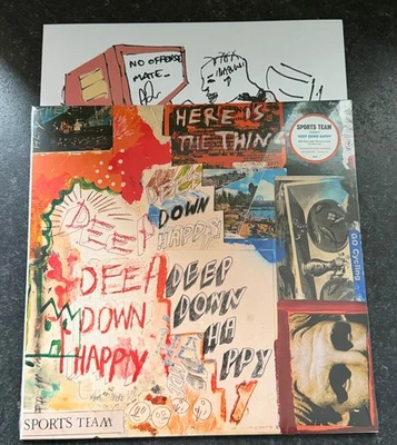 Sports Team - Deep Down Happy Signed Card 12” Black Vinyl LP - Image 1 of 3