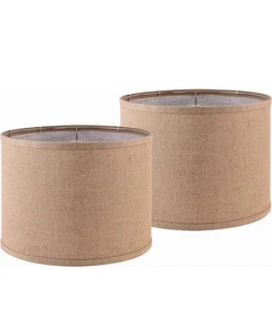 PAPAYA Lampshade Set of 2 Drum Fabric Shades 16”x16”x12” - Picture 1 of 7