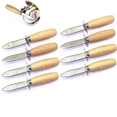 8PCS Wooden Handle Oyster Shucking Knife Set - Stainless Steel Shell Opener f... - Image 1 of 3