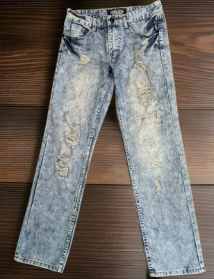 Pantalones de mezclilla Brooklyn Express Xpress ajustados 30x30 lavado ácido desgastados rasgados para hombre City Foto 1 de 4