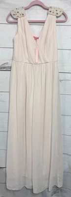 Minuet Size MED Maxi Dress Beaded Shoulder Accents Cream Color - Image 1 of 4