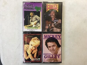 4 COUNTRY CASSETTES CARL PERKINS MICKEY GILLEY LORRIE MORGAN MARTY ROBBINS NEW - Picture 1 of 2