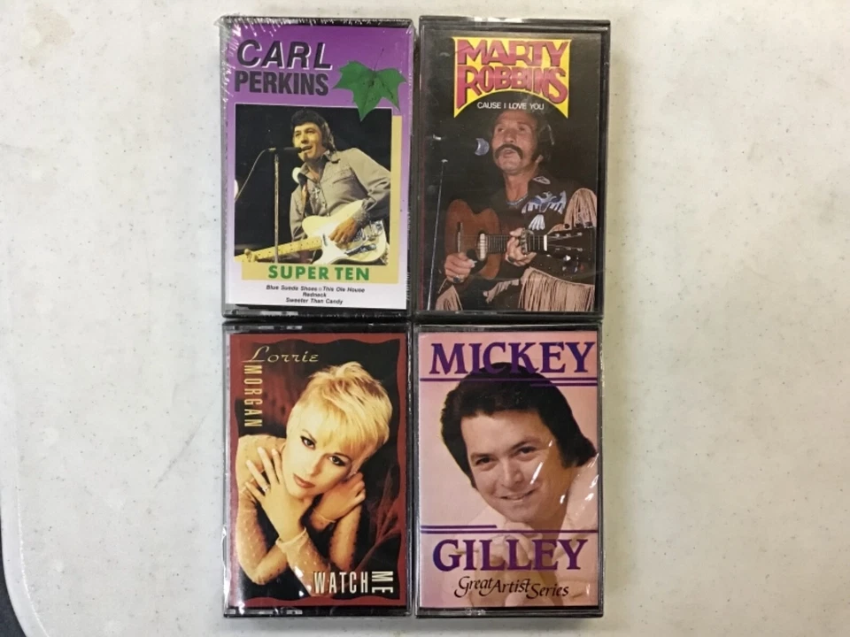 4 COUNTRY CASSETTES CARL PERKINS MICKEY GILLEY LORRIE MORGAN MARTY ROBBINS NEW - Image 1 of 2