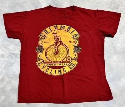 Columbia Cycling Co 短袖圆领 Penny Farthing T 恤男式 XL 红色 — 第 1/4 张图片