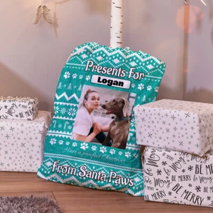 Personalised Dog Santa Sack - Aqua Santa Paws - Pet Christmas Stocking - Picture 1 of 1