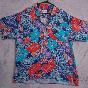 Vintage Gianfranco Ruffini Shirt Mens Large Linen Blend Hawaiian Camp Tropical - Picture 1 of 11
