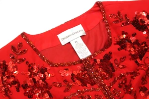 Red Sequined Jacket Drapers & Damons Petite L Silk Beaded Holiday Formal - Picture 1 of 9