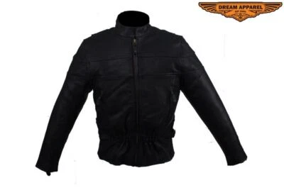 Black Women Slim Fit Motorcycle Biker Cowhide Leather Vented Zippered Jacket - Image 1 of 4