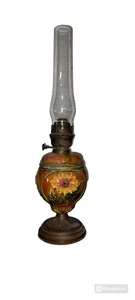 Antique Oil Lamp in Metal Ceramic Glass Liberty Sunflowers Early 900s - Picture 1 of 13