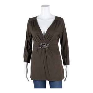 BODEN Top avvolgente impreziosito marrone scollo a V manica lunga donna M - Foto 1 di 5