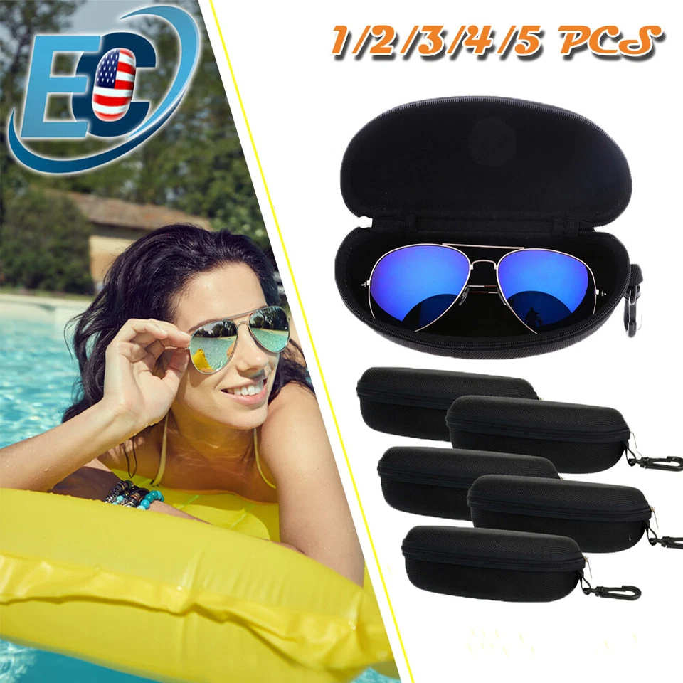 Gafas de sol portátiles Estuche protector Cremallera Carcasa rígida Caja con clip para cinturón Foto 1 de 4