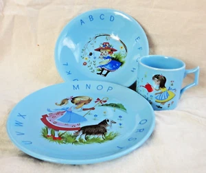 Child's Blue 3-pc Dish Set James Kent OLD FOLEY Nursery Rhymes; Alphabet - Picture 1 of 8