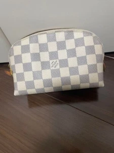 Auth Louis Vuitton Damier Azur Pochette Cosmetic PM N60024 PVC Canvas Leather - Picture 1 of 8