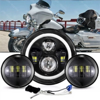 7" LED Headlight + 4.5 Passing Light For Harley Electra Glide Road King - Image 1 of 4