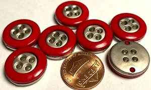 7 Thick Glossy Red Silver Tone Plastic Metallized Back Buttons 18mm 11/16" 12729 - Picture 1 of 3