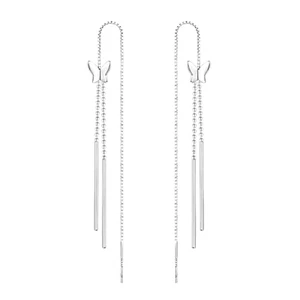 Sterling Silver Long Pull Through Threader Butterfly Bead Tassel Earrings - Picture 1 of 9
