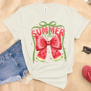 Summer Vibes Watermelon Coquette T-Shirt, Vacation Graphic Tee for Women, Teens - Picture 1 of 9