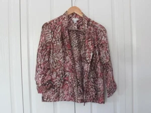 Chico's Jacket Blazer Sz1 M Animal Print Embroidered Pink Brown Linen/Nylon - Picture 1 of 18