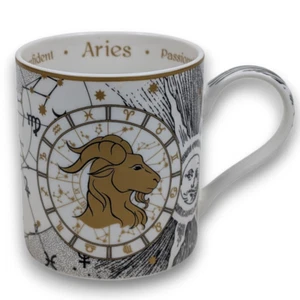 Aries Coffee Mug Astrology Cup Horoscope Easy Life Black Gold Illustrations - Foto 1 di 6