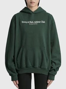 $160 Sporty And Rich Athletic Club Stay Active Green Fleece Pullover Hoodie Sz.S - Picture 1 of 12