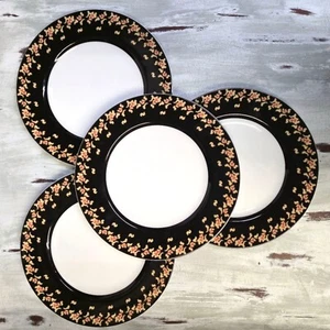 NIB Set -4 Bridget Dobson Fine Porcelain Salad Plates Floral Days BK Black gold - Picture 1 of 10